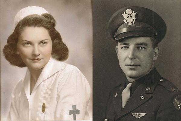 Former army nurse Connie Bloom (left) and her husband, Lieutenant Joseph Bloom of the Army Air Corps 390th Bomb Group