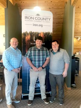 Mark Bromley (left) is leaving the Iron County Economic Chamber Alliance after seven years with the organization, the last two spent as managing director. Chamber director Zach Hautala (right) will take his place. Brett Smithson (center) has been hired as assistant chamber director.