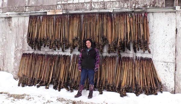 Sarah Gomez proudly stands with her display of about 200 raccoon tails she trapped. She has been intrigued and involved in the sport of trapping since she was five years old. (submitted photo)