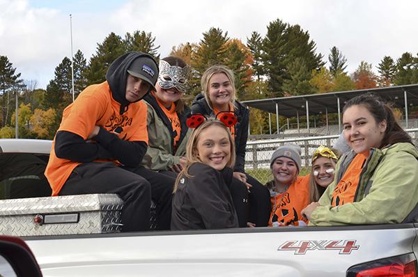 The Seniors of WIC pile in for the big homecoming float parade on Oct. 7. The “Spooky Seniors” took on the “Jolly Juniors”  in a powder puff football game during the homecoming week’s festive activities. (photo by Kevin Zini)