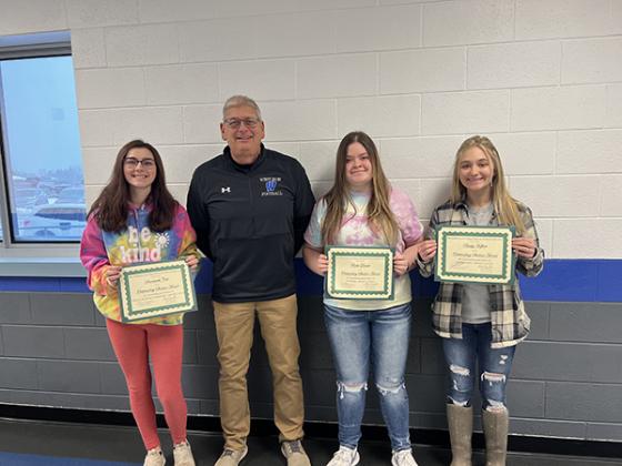 Pictured are, from left, Savannah Cole (Multimedia & Wed Design), Mike Berutti (Principal), Sadie Donati (Accounting) and Bailey Hoffart (Building Trades). (submitted photo)
