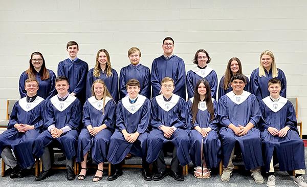 Pictured are, front row, from left, Kaidan Green, Jack Gasperich, Ashlynn Kannich, Devon Basirico, David Wesseln, Shealyn Curtis, Adrian Bruette and Payton Woollard. Back row new inductees from the left, Beth Nocerini, Quinn Premo, Leah Feldhausen, Gabe Belanger, Anthony Kurtz, Quinn Illi, Tatum Clark and Lauren Kudwa. Keep shining your lights of leadership, scholarship, character and service. We are so proud of you. (submitted photo)