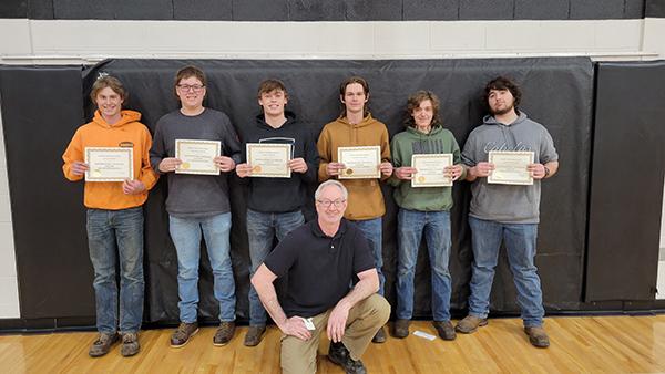 Pictured are, from left, Dylan West, Hunter Loehr, Will Curtis, Tommy Blazier, Joey Crounse, Dane Ponchaud and Mr. Gussert, up front. (photo submitted)