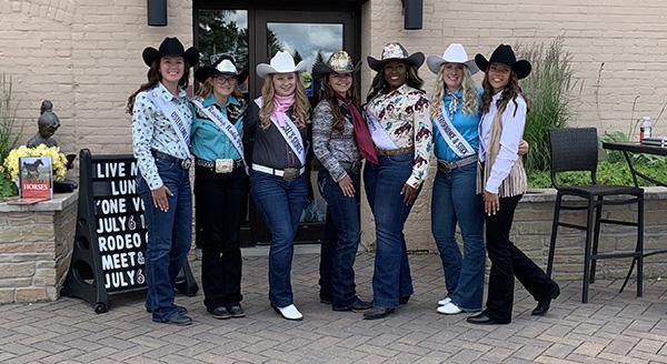 Pictured are, from left, Avery Osterlund (Princess Contestant), Addison Kakuk (Carney Rodeo Round-Up Princess), Samantha Finch (Queen Contestant), Zoey Propore (Miss U.P. Rodeo), Khalilah Smith (Miss Rodeo Michigan), Kayla Fewins (Queen Contestant) and Gracyn Melstrom (Princess Contestant).