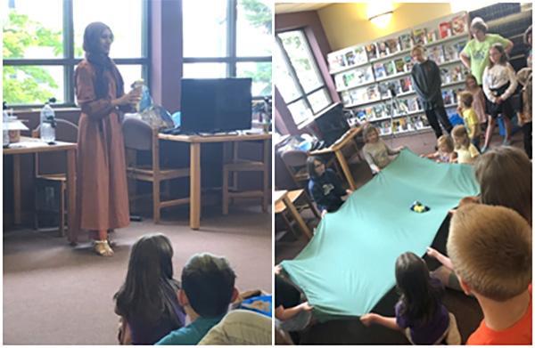 On Thursday, June 29, the Ann Arbor Hands-On Science Museum gave a presentation at our library entitled "Out of this World." Three college students who study astronomy taught our kids about space. They did a very nice job. Forty people were in attendance for this event.