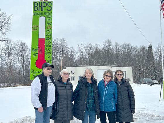 The Bates Hall Preservation Society is so appreciative of the 2023 support to make this happen, end of the year balance is $201,538. Pictured are, from left, 2024 Officers and Directors, Sue Passamani (Secretary/Treasurer), Waunetta Seymour (Director), Margee Brennan (President), Avie Powell (Director) and Fay Frailing (Director). Not pictured, Sharon Ryden (Vice President) and Esther Casari (Director).